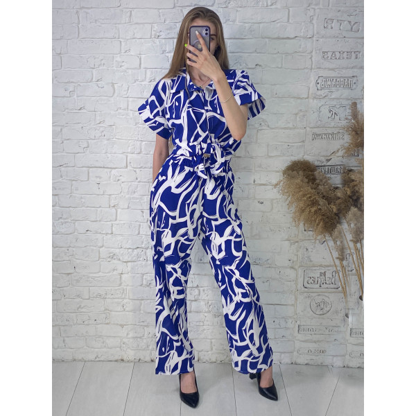2528-2 синій жіночий костюм (софт з принтом, 4 од. розміри норма: S. M. L. XL)
