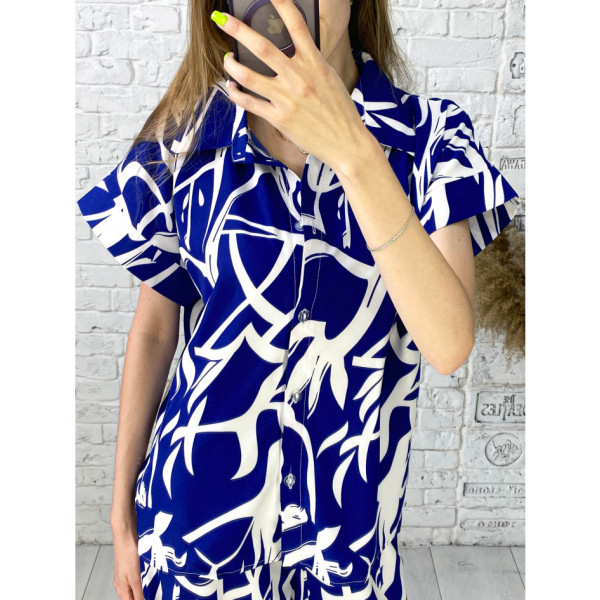 2528-2 синій жіночий костюм (софт з принтом, 4 од. розміри норма: S. M. L. XL)