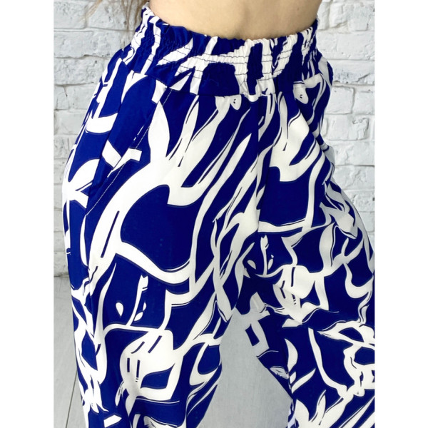 2528-2 синій жіночий костюм (софт з принтом, 4 од. розміри норма: S. M. L. XL)