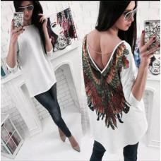 1593 біла жіноча футболка (принт, бавовна, 6 од. розміри норма-напівбатал: S. M. L, повторюються)