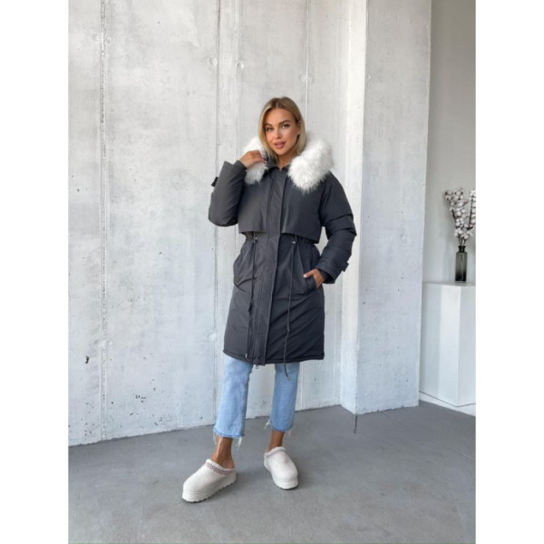 0697-16 графітова жіноча зимова куртка (синтепон, 3 од. розміри норма: 42, 44, 46)