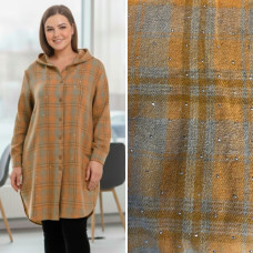 7757-80 світло-помаранчева жіноча сорочка (JJF. з камінням та капюшоном, подовжена, 4 од., розміри напівбатал: 3XL, 4XL, 5XL, 6XL)