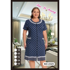 2325 синий женский халат (вискоза, принт, на змейке + завязки, карманы, 5 ед, размеры батал: 58, 60, 62, 64, 66) Халат