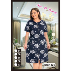 1326 синий женский халат (вискоза, принт, на змейке + завязки, карманы, 5 ед, размеры батал: 54, 56, 58, 60, 62) Халат