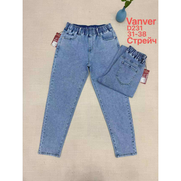 0231# голубые женские джинсы vanver (стрейч коттон, 6 ед, размеры батал: 31-38) выдача на следующий день Vanver