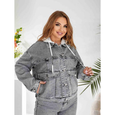 0341# серая женская джинсовая куртка (Liana, стрейч коттон, 6 ед, размеры батал: L-5XL) выдача на следующий день Liana