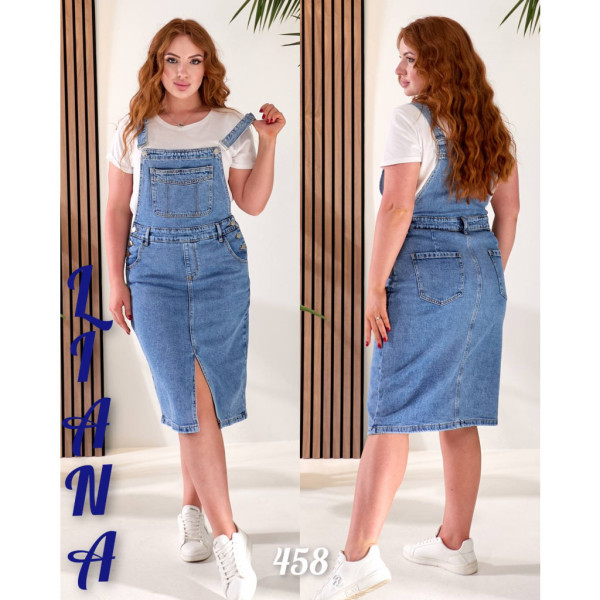 0458# голубой женский джинсовый сарафан (Liana, стрейч коттон, 6 ед, размеры батал: XL/6XL) выдача на следующий день Liana