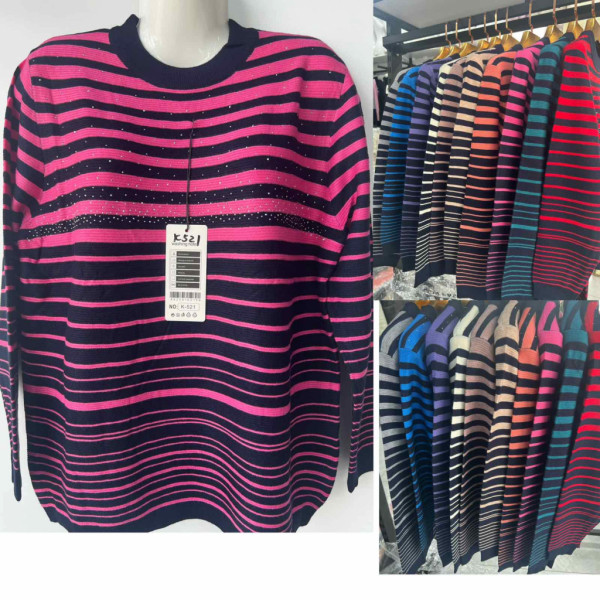 0521# микс цветов женский кашемировый свитер с камнями (10 ед, размеры батал: 56-60) выдача на следующий день Свитер