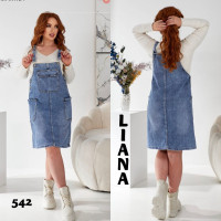 0542# голубой женский джинсовый сарафан (Liana, стрейч коттон, 6 ед, размеры полубатал: L-5XL) выдача на следующий день Liana