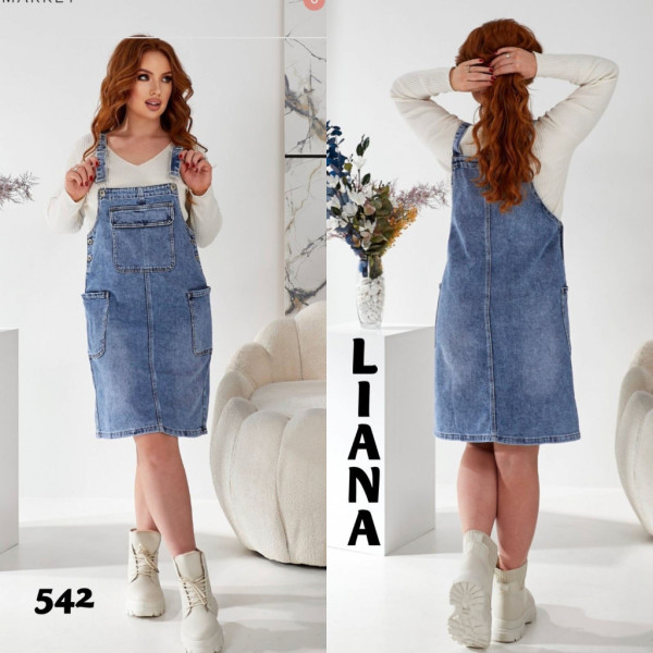 0542# голубой женский джинсовый сарафан (Liana, стрейч коттон, 6 ед, размеры полубатал: L-5XL) выдача на следующий день Liana