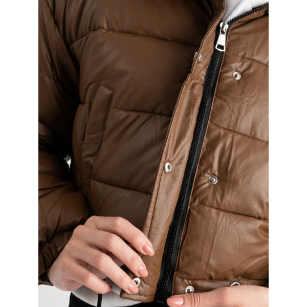 2806-13 / коричневая женская куртка (на синтепоне, из экокожи, 3ед. размеры полубатал:XL. XL. 2XL) Куртка