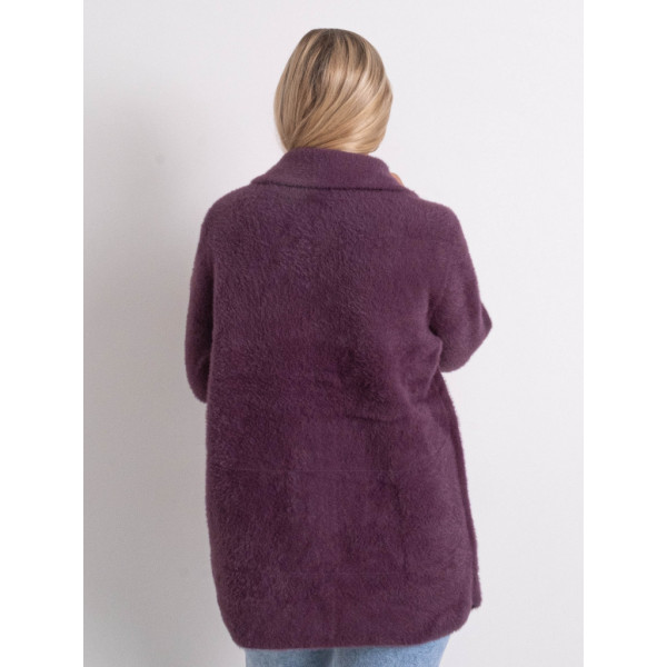 0562-25 фиолетовый женский кардиган (шерсть альпаки, на пуговицах, 1 ед. универсальный полубатальный размер: 46-52) Кардиган