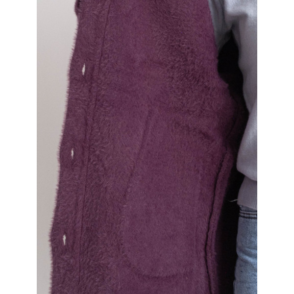 0562-25 фиолетовый женский кардиган (шерсть альпаки, на пуговицах, 1 ед. универсальный полубатальный размер: 46-52) Кардиган