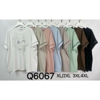 6067# микс цветов женская футболка (Kiss me, 10 ед, размеры батал: 2XL-4XL) выдача на следующий день Kiss me