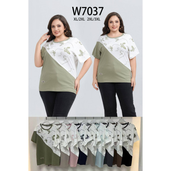 7037 # микс цветов женская футболка (10 ед, размеры батал: XL-3XL) выдача на следующий день Kiss me