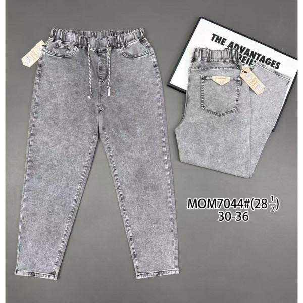 7044# серые женские джинсы на резинке (стрейч коттон, 6 ед, размеры батал: 30-36) выдача на следующий день Джинсы