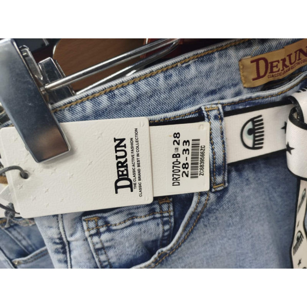 7070# голубые женские джинсовые шорты-юбка(Derun, стрейч, 6 ед, размеры полубатал: 28-33) выдача на следующий день Derun