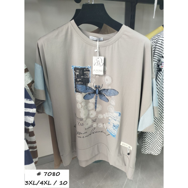 7080 # мікс кольорів жіноча футболка (10 од., розміри батал: 3XL/4XL) видача наступного дня Футболка