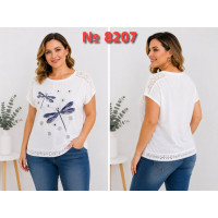 8207 # белая женская футболка (трикотаж, лен, 4 ед, размеры батал: 2XL-5XL) выдача на следующий день Футболка