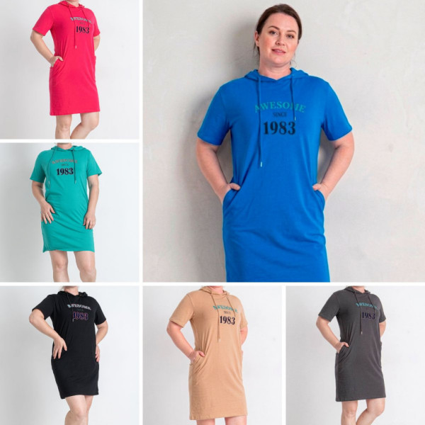 0802-1 микс расцветок женская туника (Nana. капюшон, карманы, 8 ед. универсальный полубатальный размер: 48-52) Nana