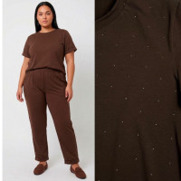 0367-91 коричневый женский костюм-двойка (футболка + штаны) (5'TH AVENUE, турецкий хлопок, 3 ед. размеры полубатал: 48. 50. 52) 5`th Avenue