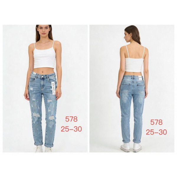 0578# голубые женские джинсы мом (стрейч коттон, 6 ед, размеры норма: 25-30) выдача на следующий день Джинсы