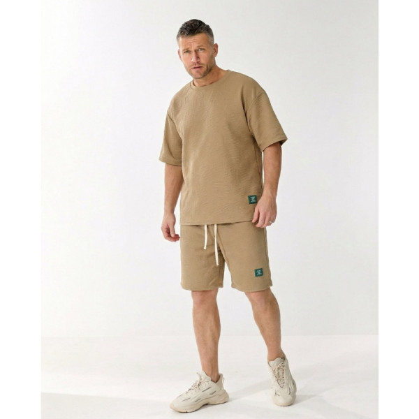 0212-3# бежевый мужской спортивны костюм двойка, oversize (хлопок+эластан, 6 ед, размеры норма: л, хл, 2хл, 3хл) выдача на следующий день Костюм двойка