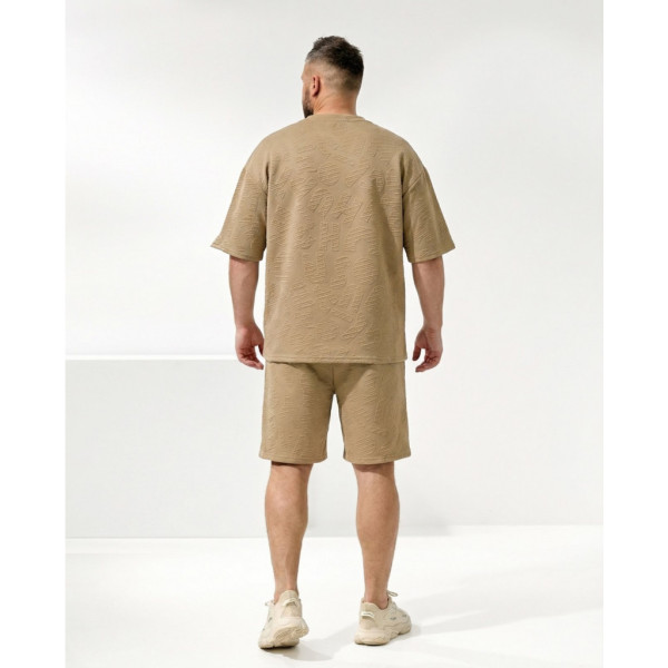 0212-3# бежевый мужской спортивны костюм двойка, oversize (хлопок+эластан, 6 ед, размеры норма: л, хл, 2хл, 3хл) выдача на следующий день Костюм двойка