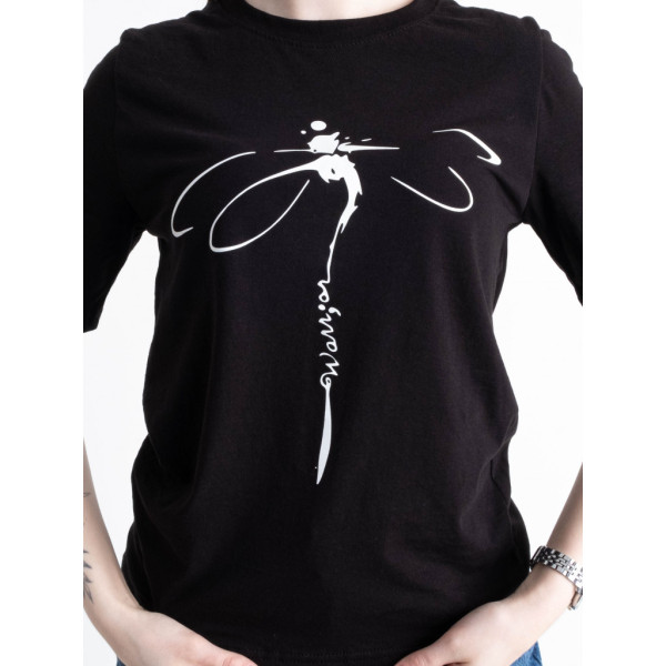 1838-1 черная женская футболка (YOLA, принт, турецкий коттон, 5 ед. размеры норма: S. M. L. XL. 2XL) YOLA