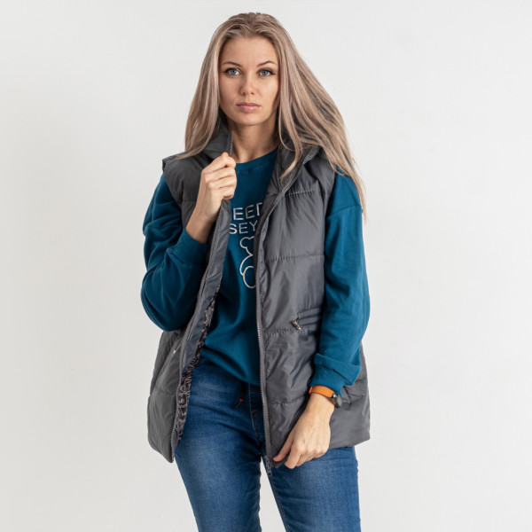 0751-6 серая женская жилетка (5'TH AVENUE, синтепон, капюшон, 3 ед. размеры полубатал: 48. 50. 52) 5`th Avenue