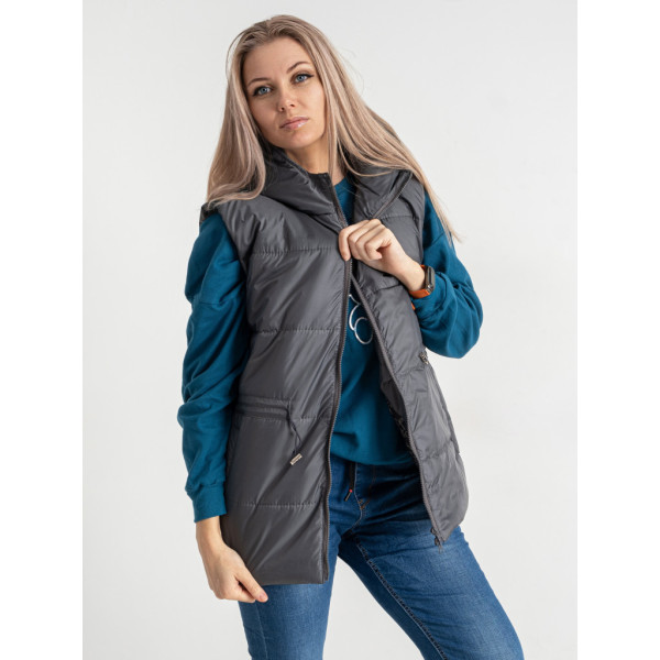 0751-6 серая женская жилетка (5'TH AVENUE, синтепон, капюшон, 3 ед. размеры полубатал: 48. 50. 52) 5`th Avenue