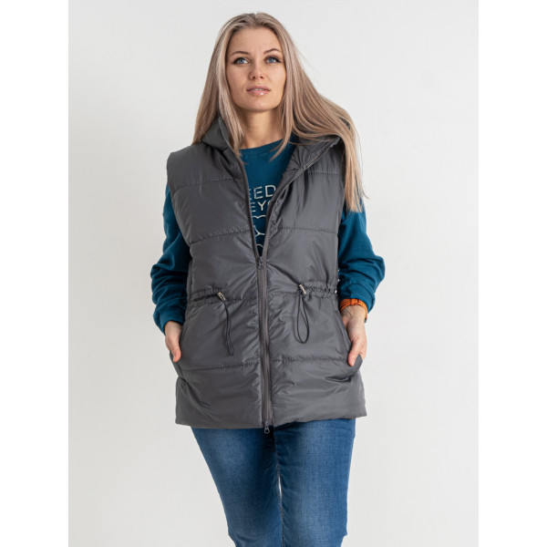 0751-6 серая женская жилетка (5'TH AVENUE, синтепон, капюшон, 3 ед. размеры полубатал: 48. 50. 52) 5`th Avenue