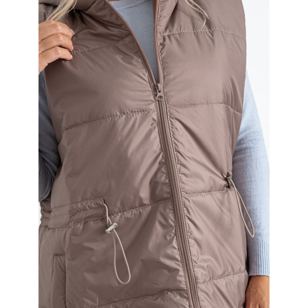 0752-41 мокко женская жилетка (5'TH AVENUE, синтепон, с капюшоном, 3 ед. размеры батал: 54. 56. 58) 5`th Avenue