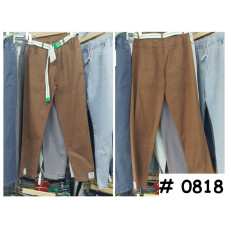 0818-1# коричневые женские брюки (лен, 6 ед, размеры батал: 31-36) выдача на следующий день Брюки