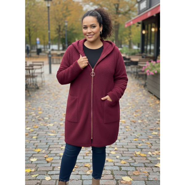 0557-52 бордовый женский кардиган (шерсть альпаки, с капюшоном, 1 ед. универсальный размер батал: 56-60) Альпака