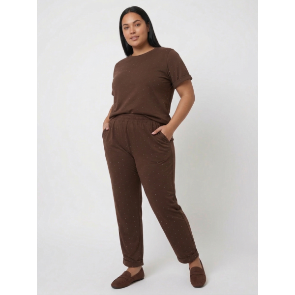 0367-91 коричневый женский костюм-двойка (футболка + штаны) (5'TH AVENUE, турецкий хлопок, 3 ед. размеры полубатал: 48. 50. 52) 5`th Avenue