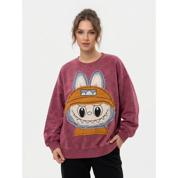 2315-23 фрезовый женский свитшот (двухнитка, варка, нашивка, 1 ед, универсальный размер норма : S/XL) Свитшот