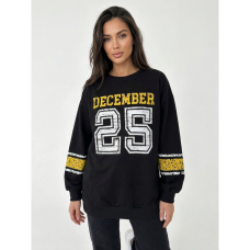 6323-1 черный женский свитшот (двухнитка, принт, 1 ед, универсальный размер норма : S/L) Свитшот
