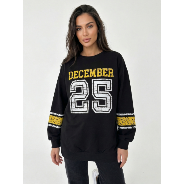 6323-1 черный женский свитшот (двухнитка, принт, 1 ед, универсальный размер норма : S/L) Свитшот