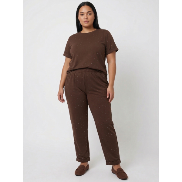 0367-91 коричневый женский костюм-двойка (футболка + штаны) (5'TH AVENUE, турецкий хлопок, 3 ед. размеры полубатал: 48. 50. 52) 5`th Avenue