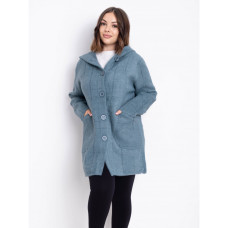 0777-77 бирюзовый женский кардиган (шерсть альпаки, с капюшоном, 1 ед. универсальный размер батал: 56-60) Альпака