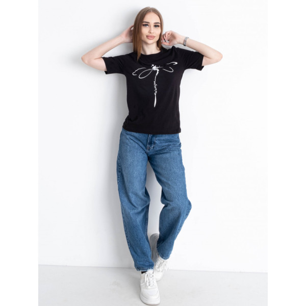 1838-1 черная женская футболка (YOLA, принт, турецкий коттон, 5 ед. размеры норма: S. M. L. XL. 2XL) YOLA