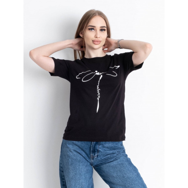 1838-1 черная женская футболка (YOLA, принт, турецкий коттон, 5 ед. размеры норма: S. M. L. XL. 2XL) YOLA