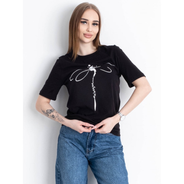 1838-1 черная женская футболка (YOLA, принт, турецкий коттон, 5 ед. размеры норма: S. M. L. XL. 2XL) YOLA