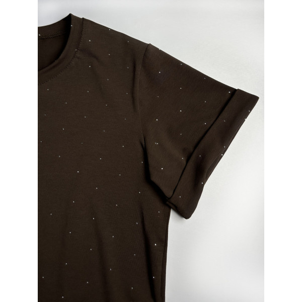 0367-91 коричневый женский костюм-двойка (футболка + штаны) (5'TH AVENUE, турецкий хлопок, 3 ед. размеры полубатал: 48. 50. 52) 5`th Avenue