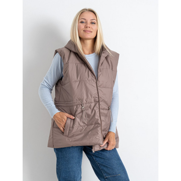 0752-41 мокко женская жилетка (5'TH AVENUE, синтепон, с капюшоном, 3 ед. размеры батал: 54. 56. 58) 5`th Avenue