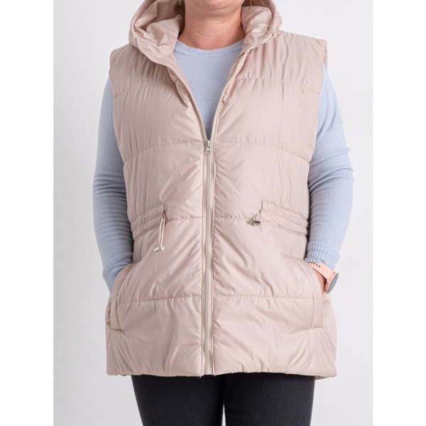 0751-2 бежева жіноча жилетка (5'TH AVENUE, синтепон, з капюшоном, 3 од. розміри напівбатал: 48. 50. 52)
