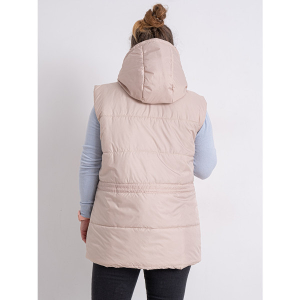 0751-2 бежева жіноча жилетка (5'TH AVENUE, синтепон, з капюшоном, 3 од. розміри напівбатал: 48. 50. 52)