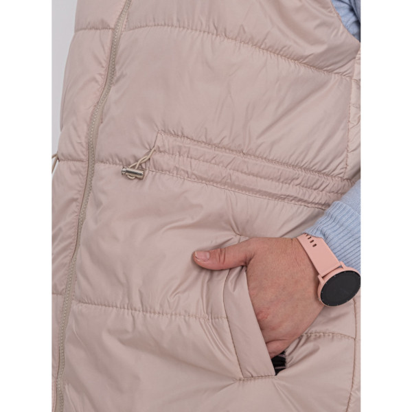 0751-2 бежева жіноча жилетка (5'TH AVENUE, синтепон, з капюшоном, 3 од. розміри напівбатал: 48. 50. 52)