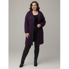 0559-13 темно-фіолетовий жіночий кардиган (вовна альпаки, з капюшоном, 1 од. універсальний розмір батал: 56-60)